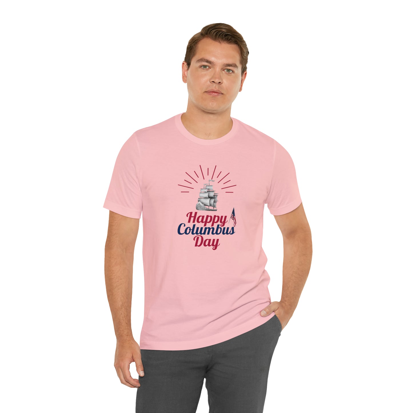 Happy Columbus Day on a Pink tshirt