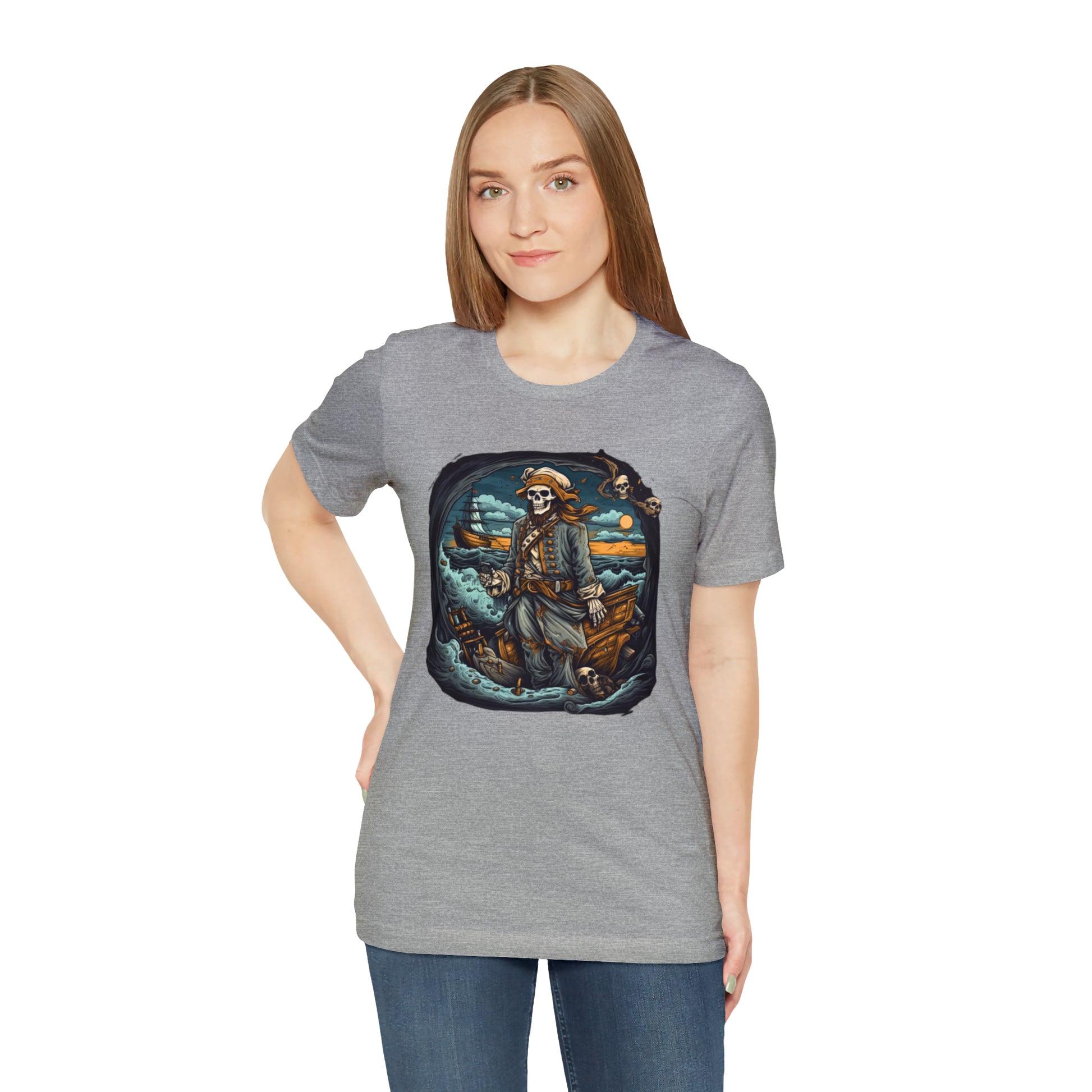 Athletic Heather Halloween Skull Pirate Shirt