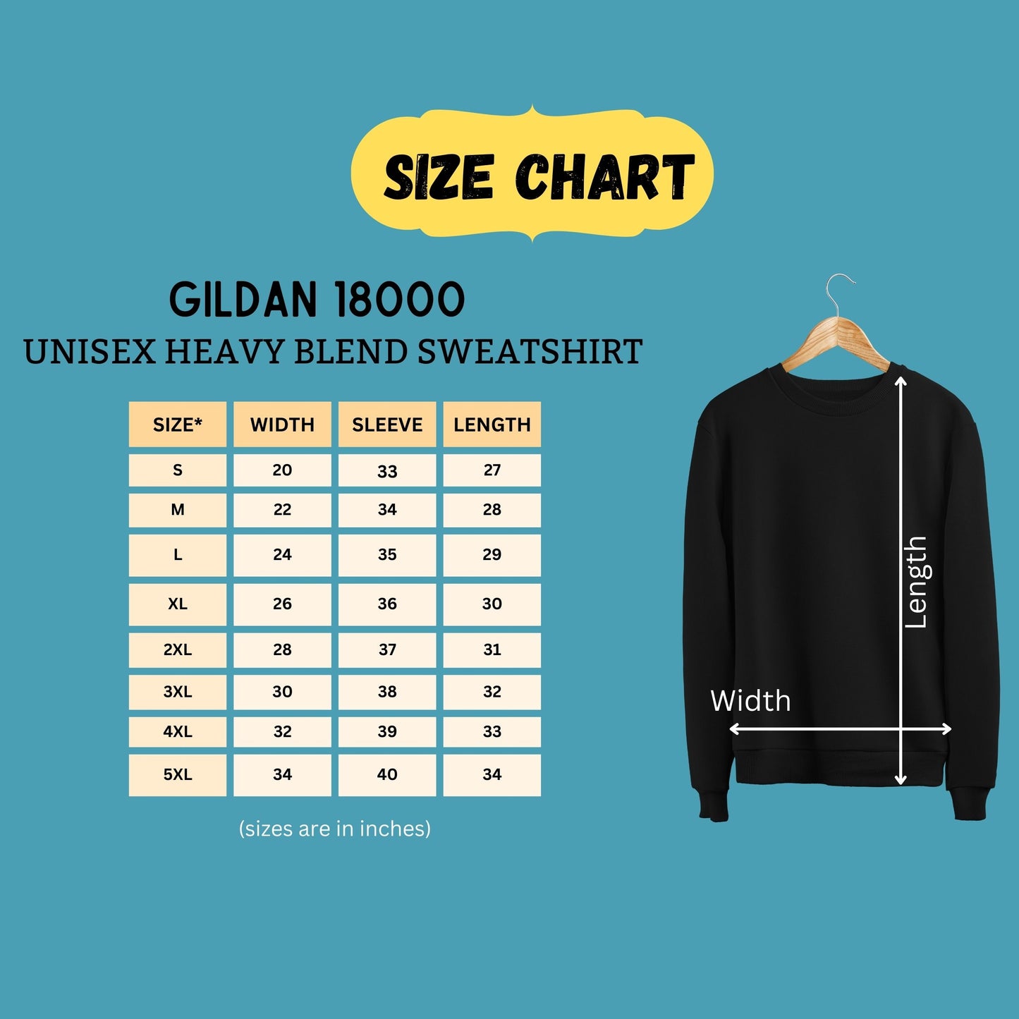 Size Chart for Sweatshirts