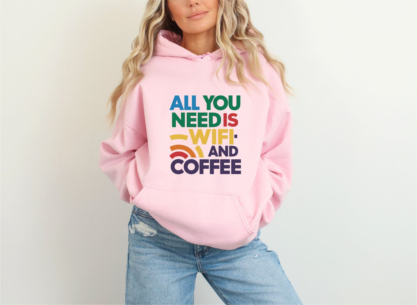 All You Need is Wifi and Coffee Light Pink Hoodie