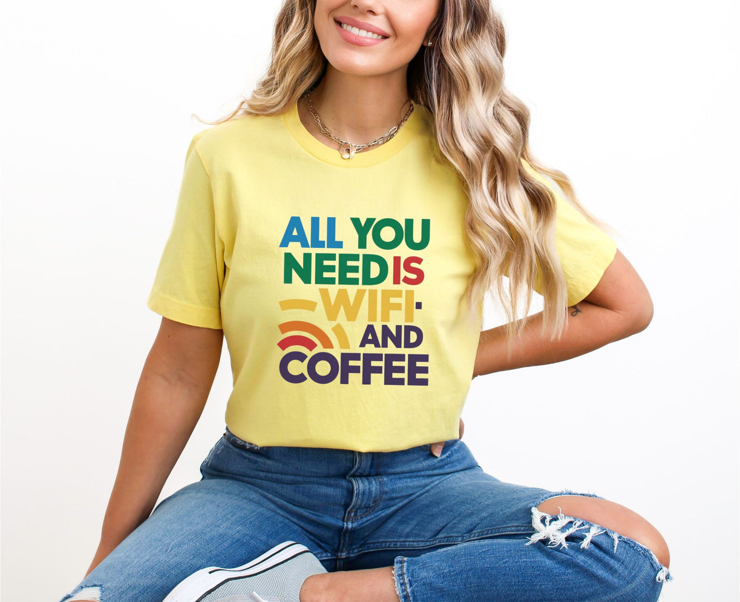 All You Need is Wifi and Coffee Yellow T-Shirt