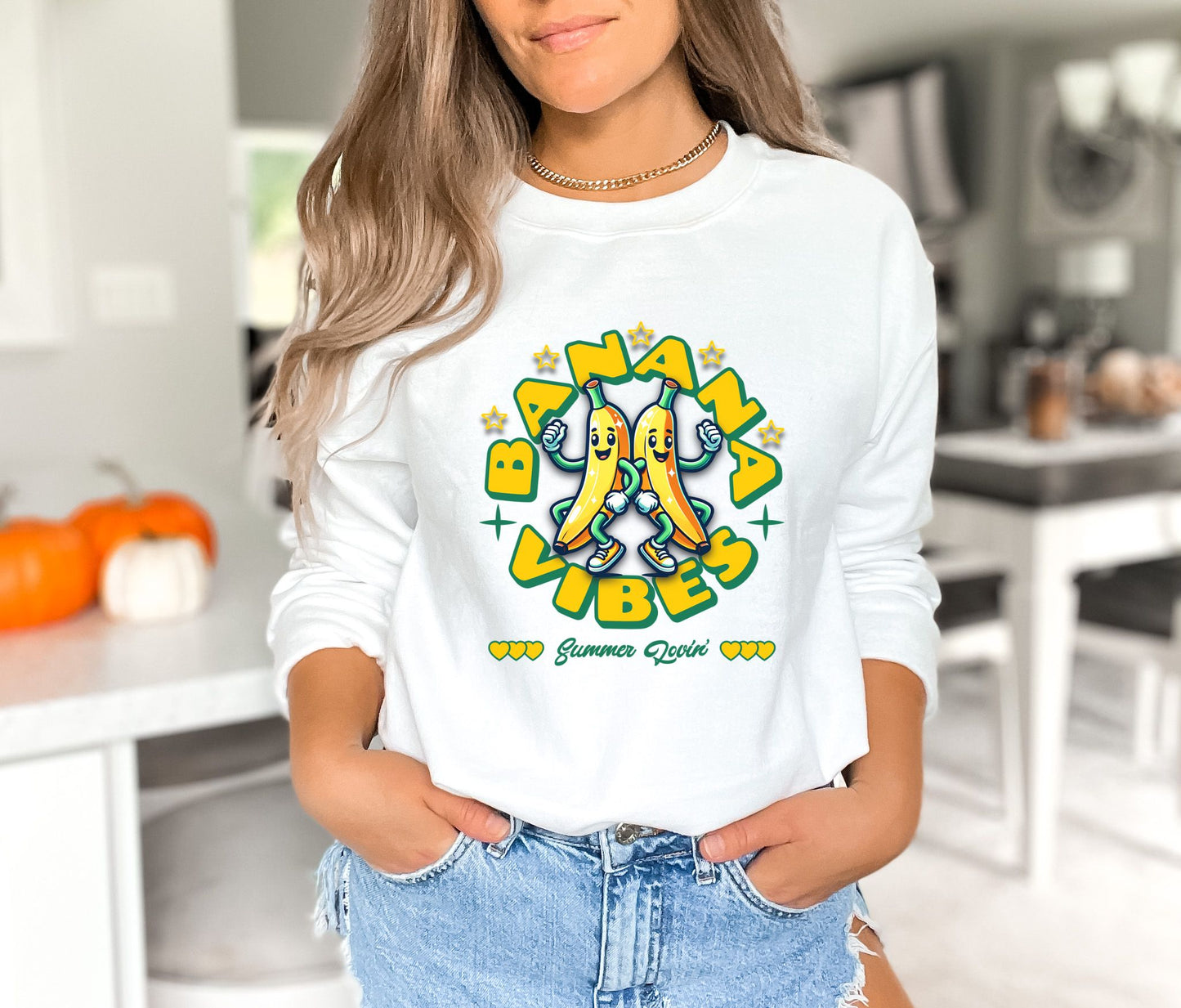 Banana Vibes White Sweatshirt