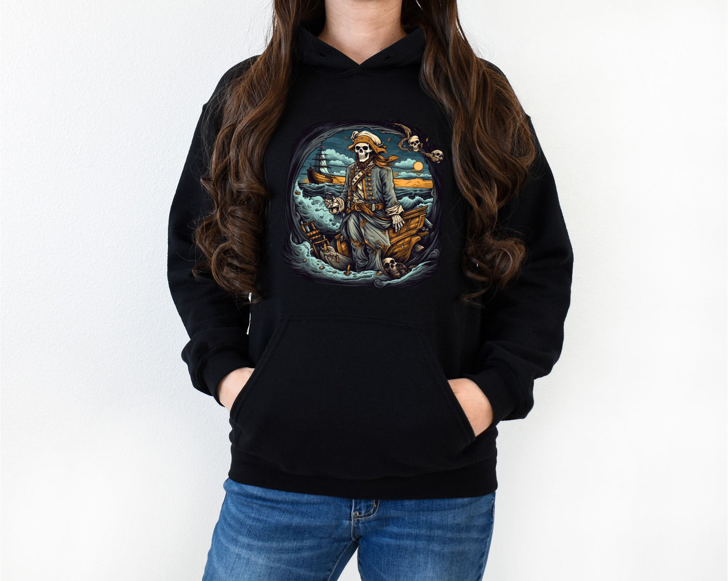 Black Halloween Skull Pirate Hoodie