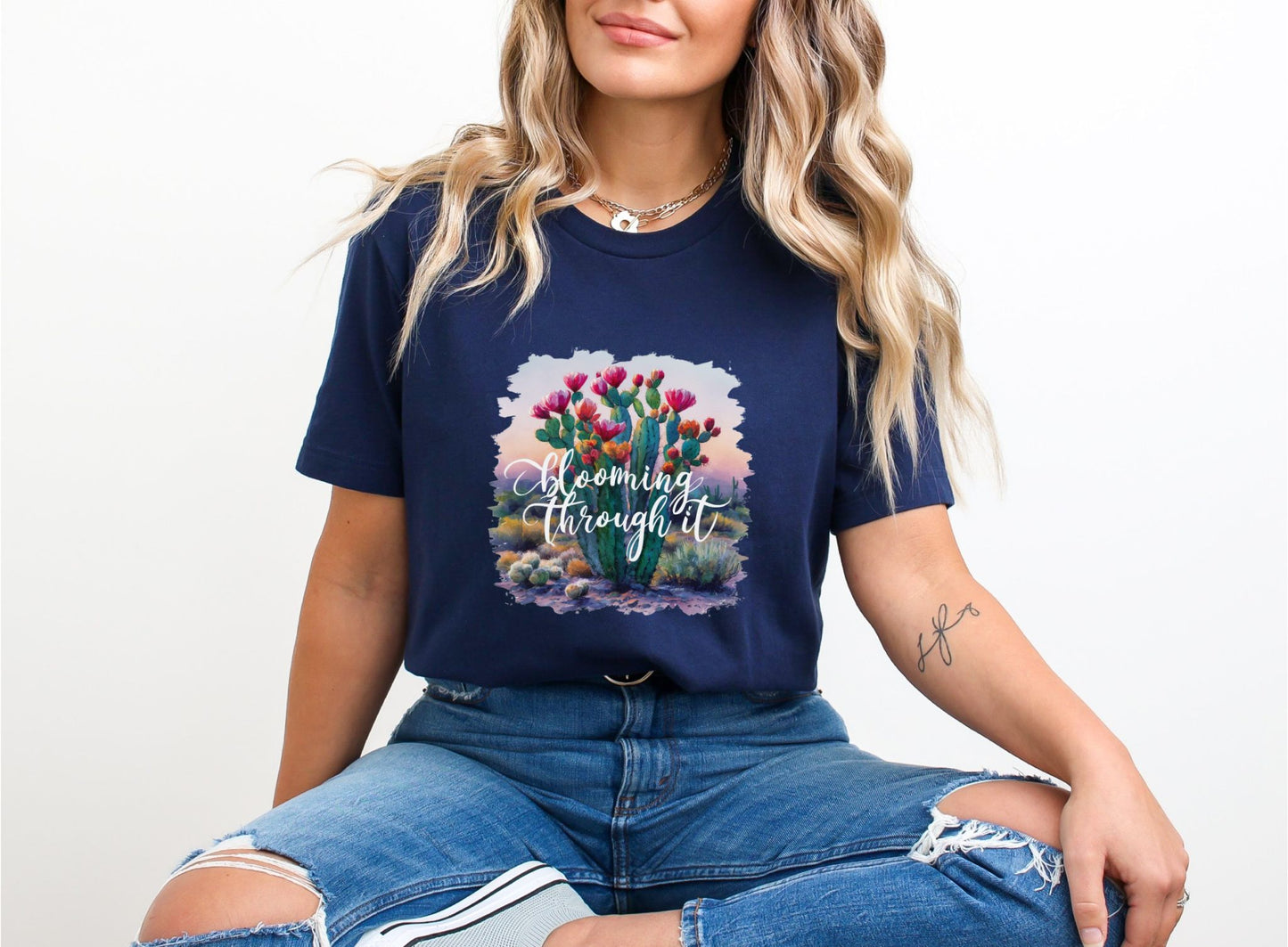 Blooming Through It Navy T-Shirt