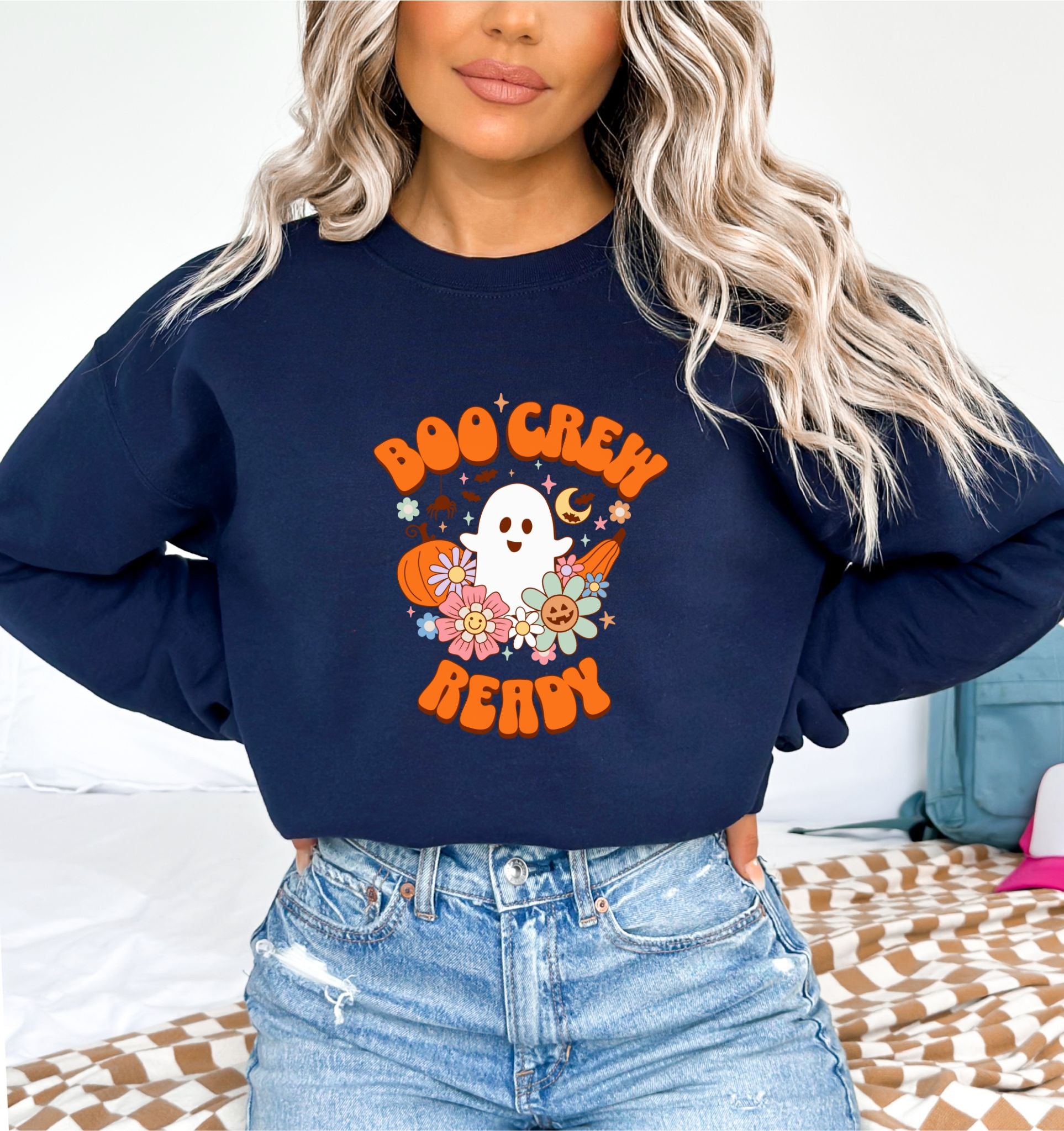 Boo Crew Ready Halloween Navy Sweatshirt