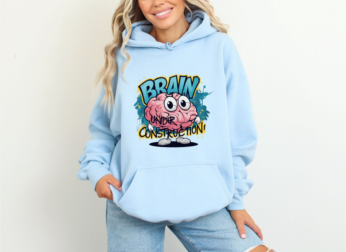 Brain Under Construction Light Blue Hoodie