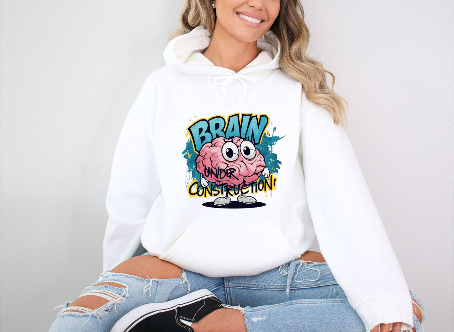 Brain Under Construction White Hoodie