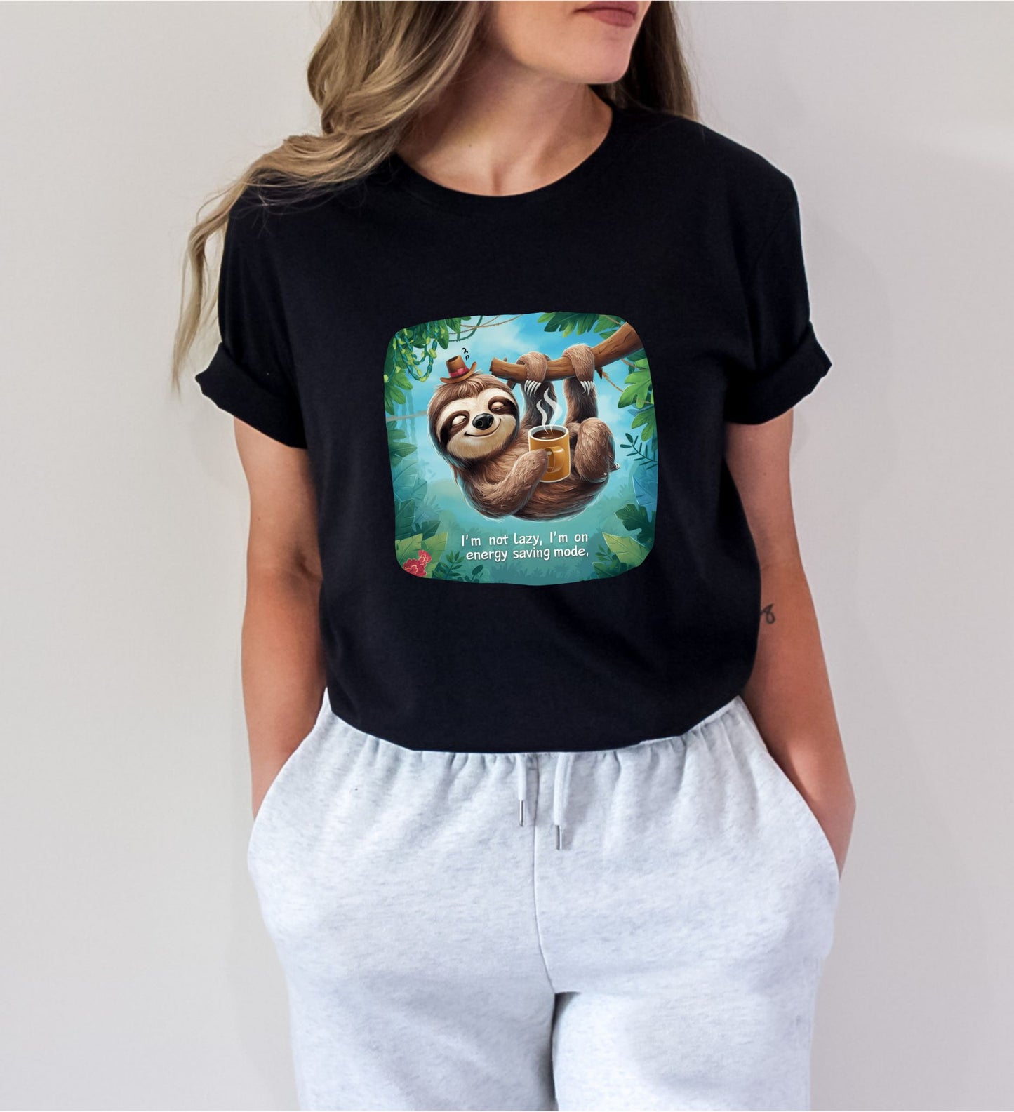 Embrace the Sloth Life Black T-Shirt