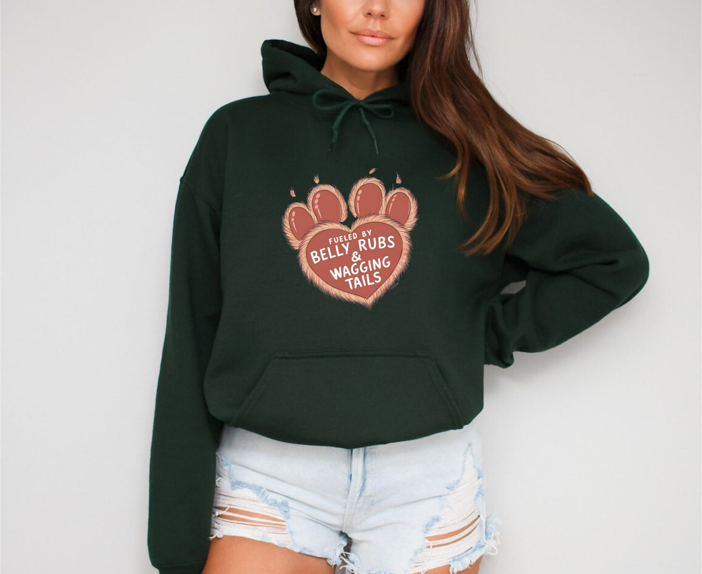 Fueled by Belly Rubs & Wagging Tails Forest Green Hoodie