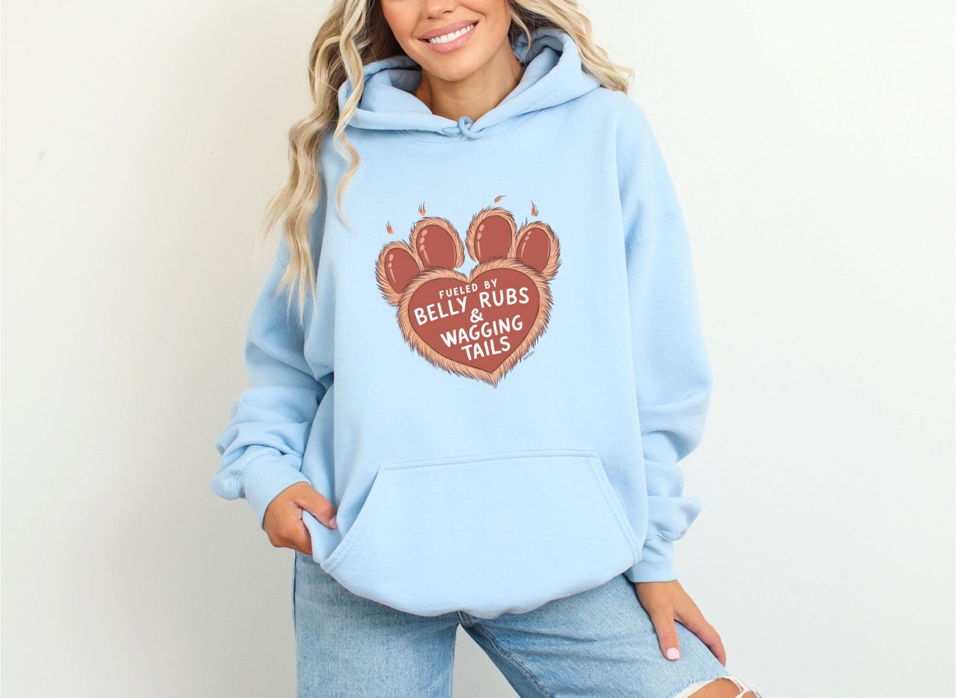 Fueled by Belly Rubs & Wagging Tails Light Blue Hoodie