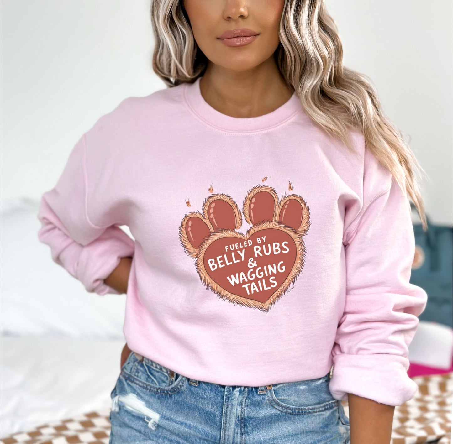 Fueled by Belly Rubs & Wagging Tails Light Pink Sweatshirt