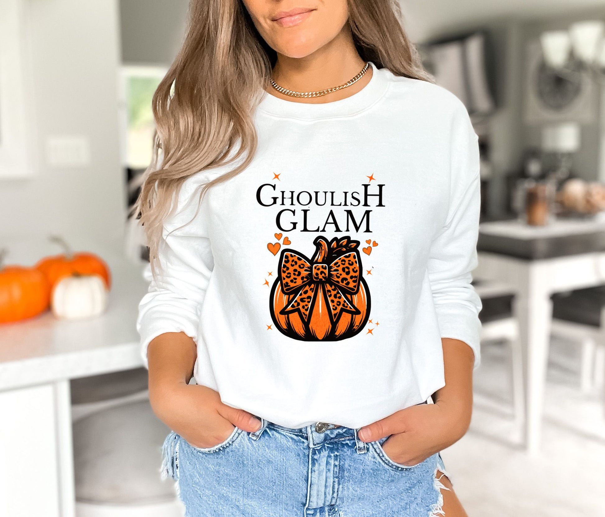 Ghoulish Glam Halloween White Sweatshirt