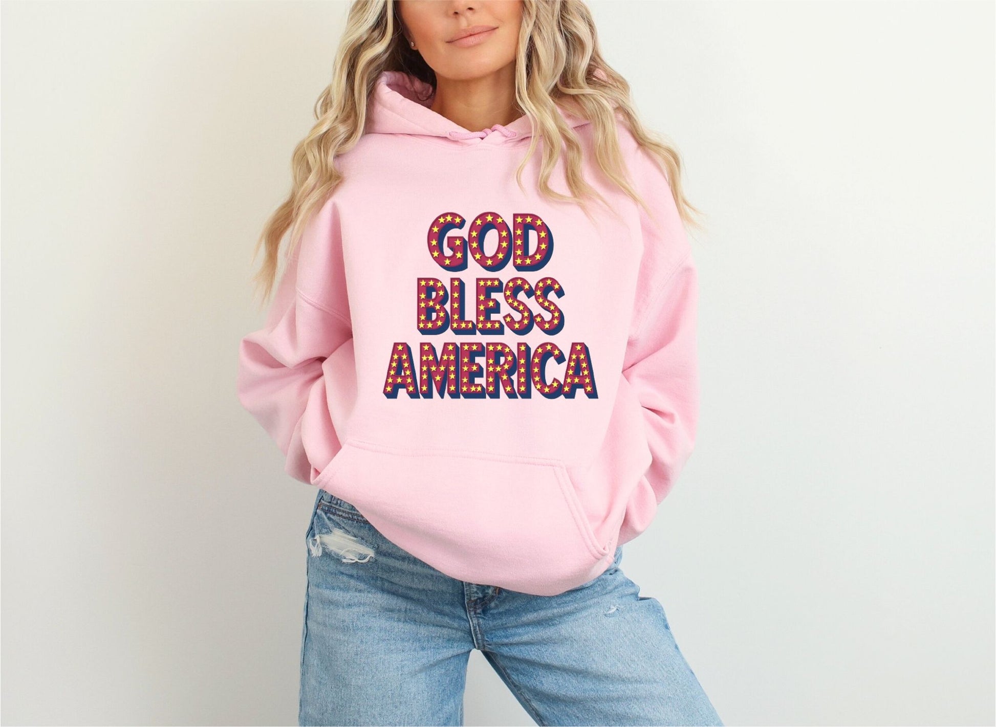 God Bless America Light Pink Hoodie