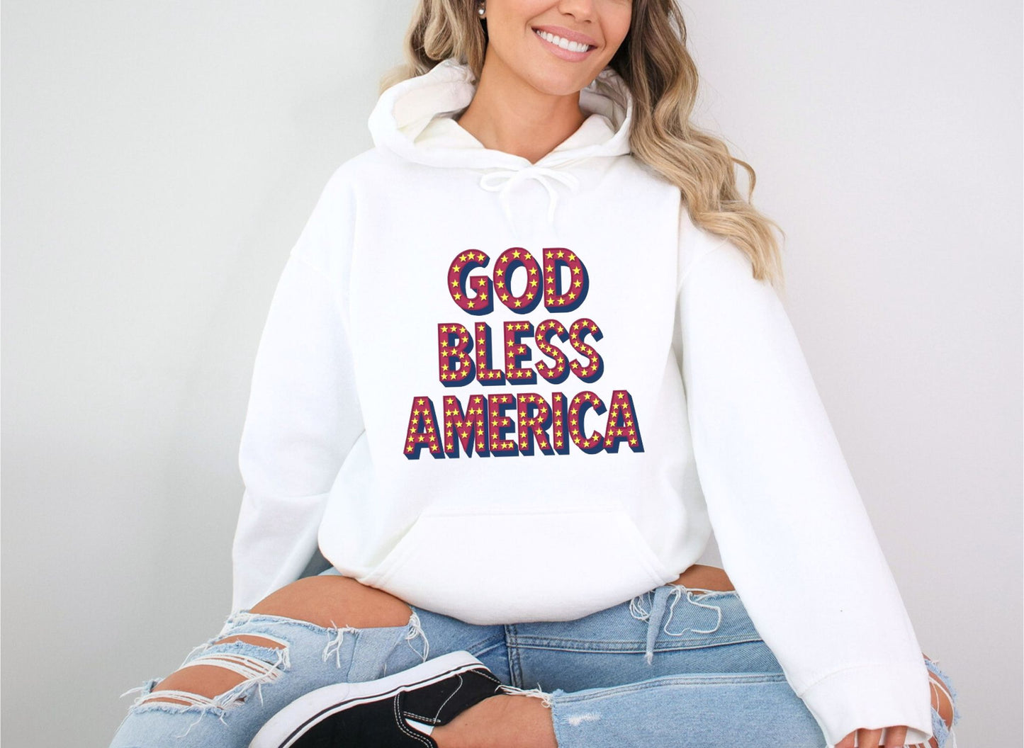 God Bless America White Hoodie