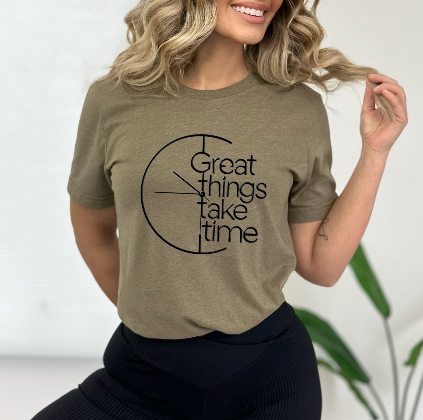 Great Things Take Time Heather Olive T-Shirt