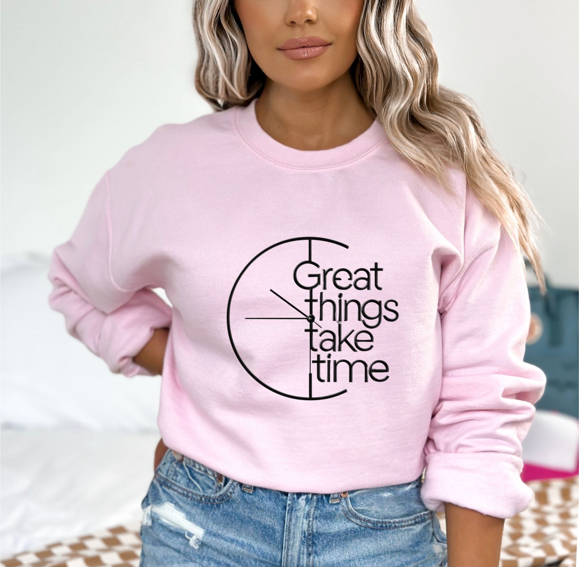 Great Things Take Time Light Pink Sweatshirt