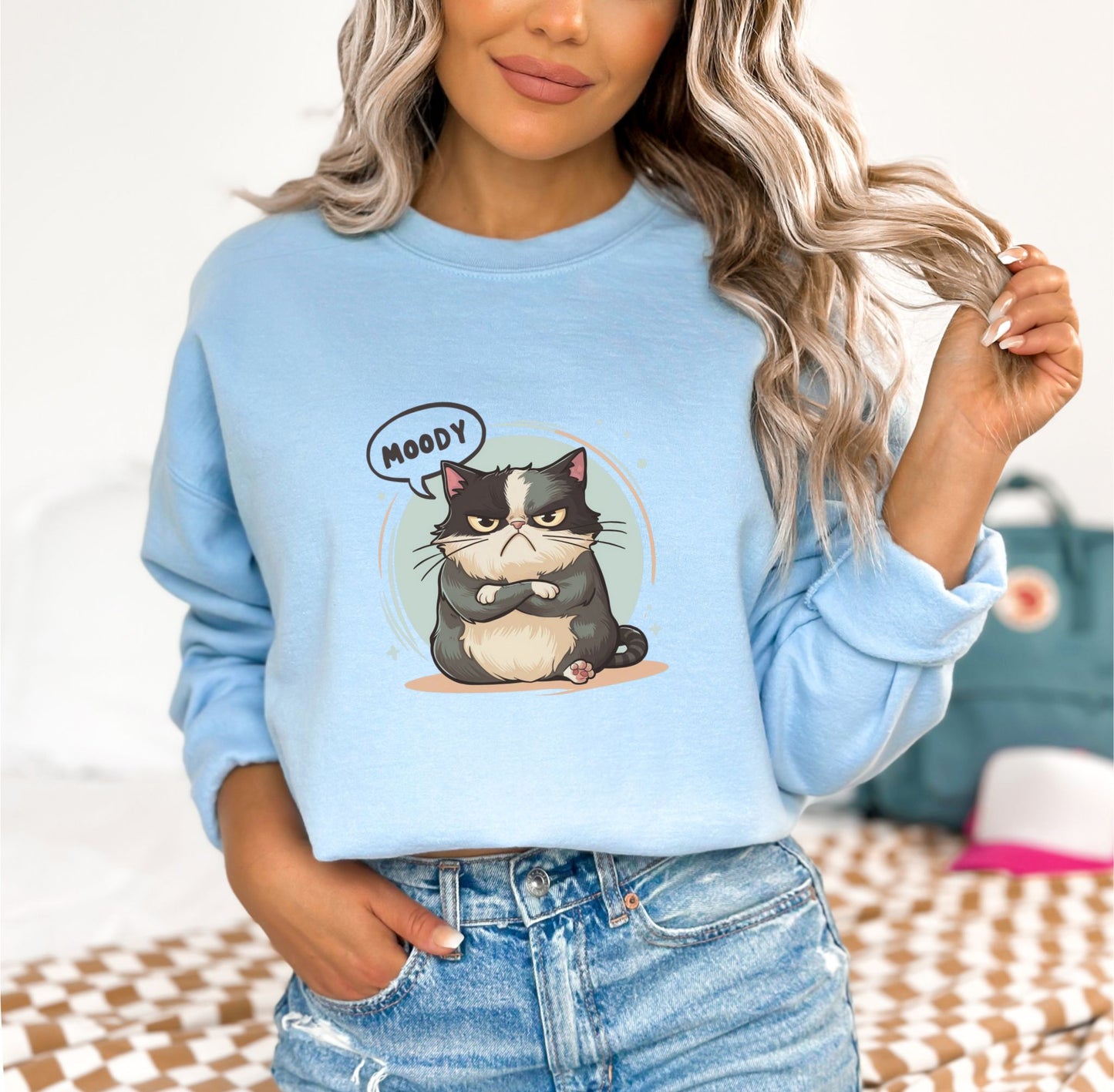 Grumpy Cat Moody Light Blue Sweatshirt