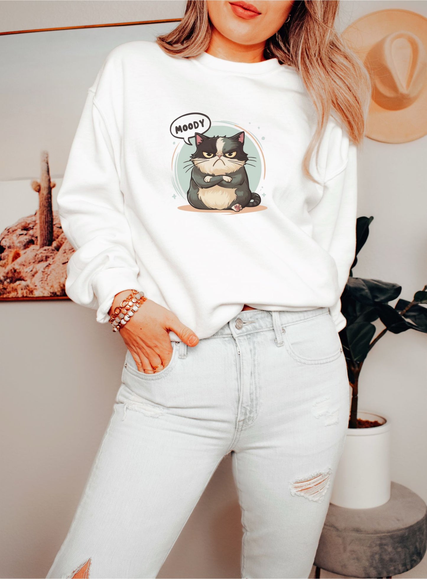 Grumpy Cat Moody White Sweatshirt