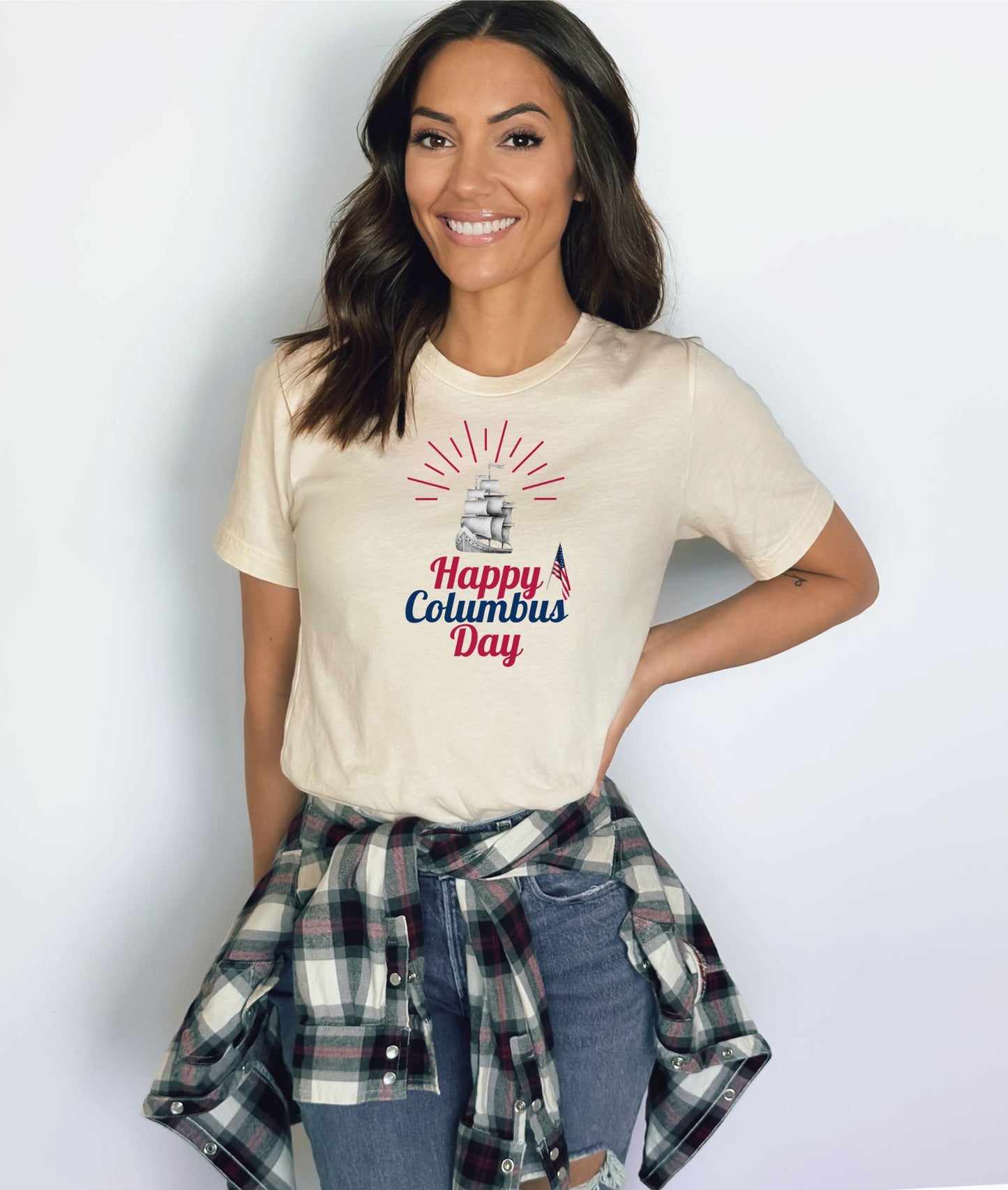 Happy Columbus Day on a Natural tshirt