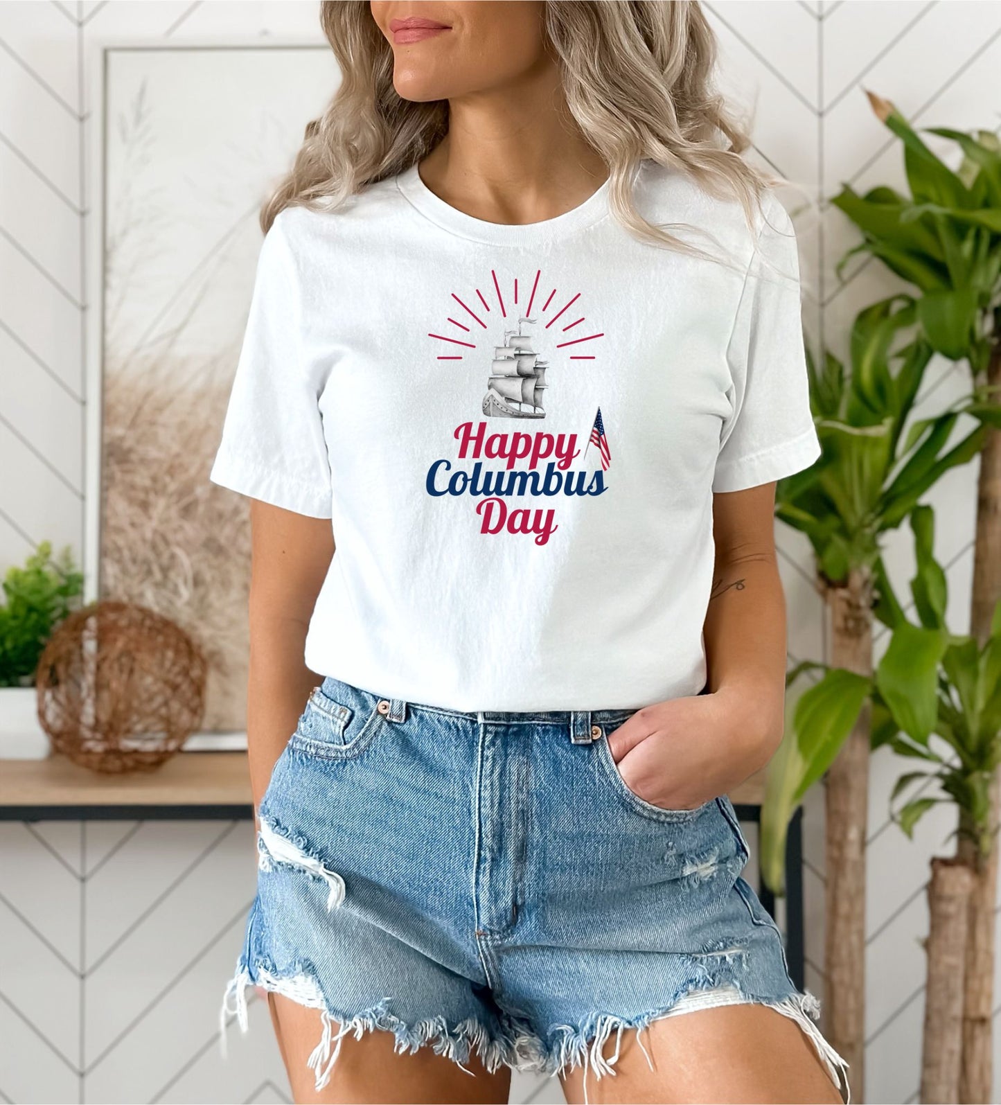 Happy Columbus Day on a White tshirt