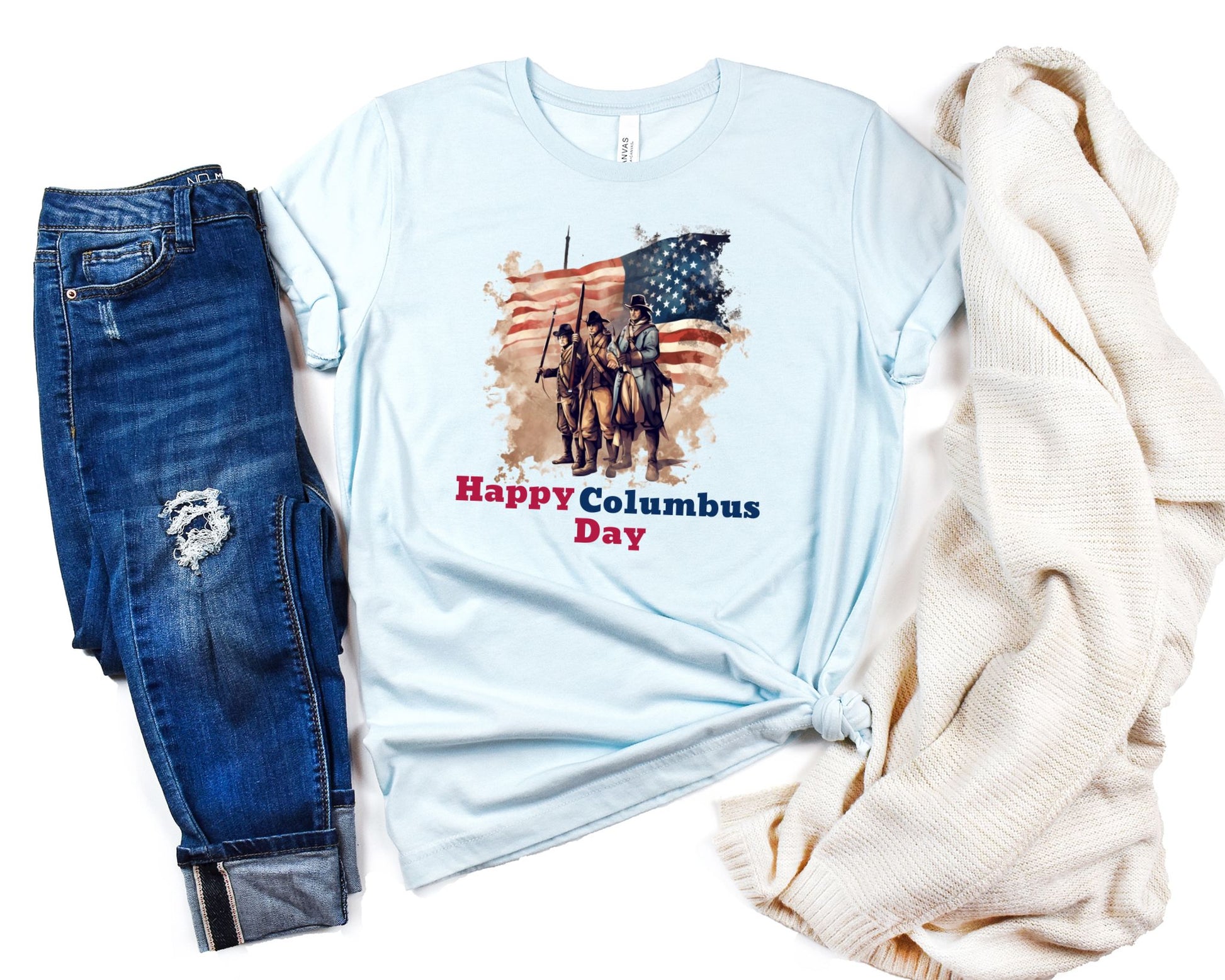 Heather Ice Blue Happy Columbus Day Shirt