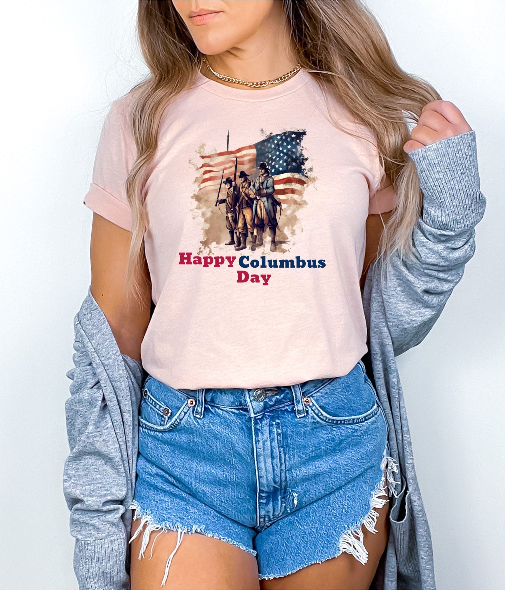 Heather Peach Happy Columbus Day Shirt