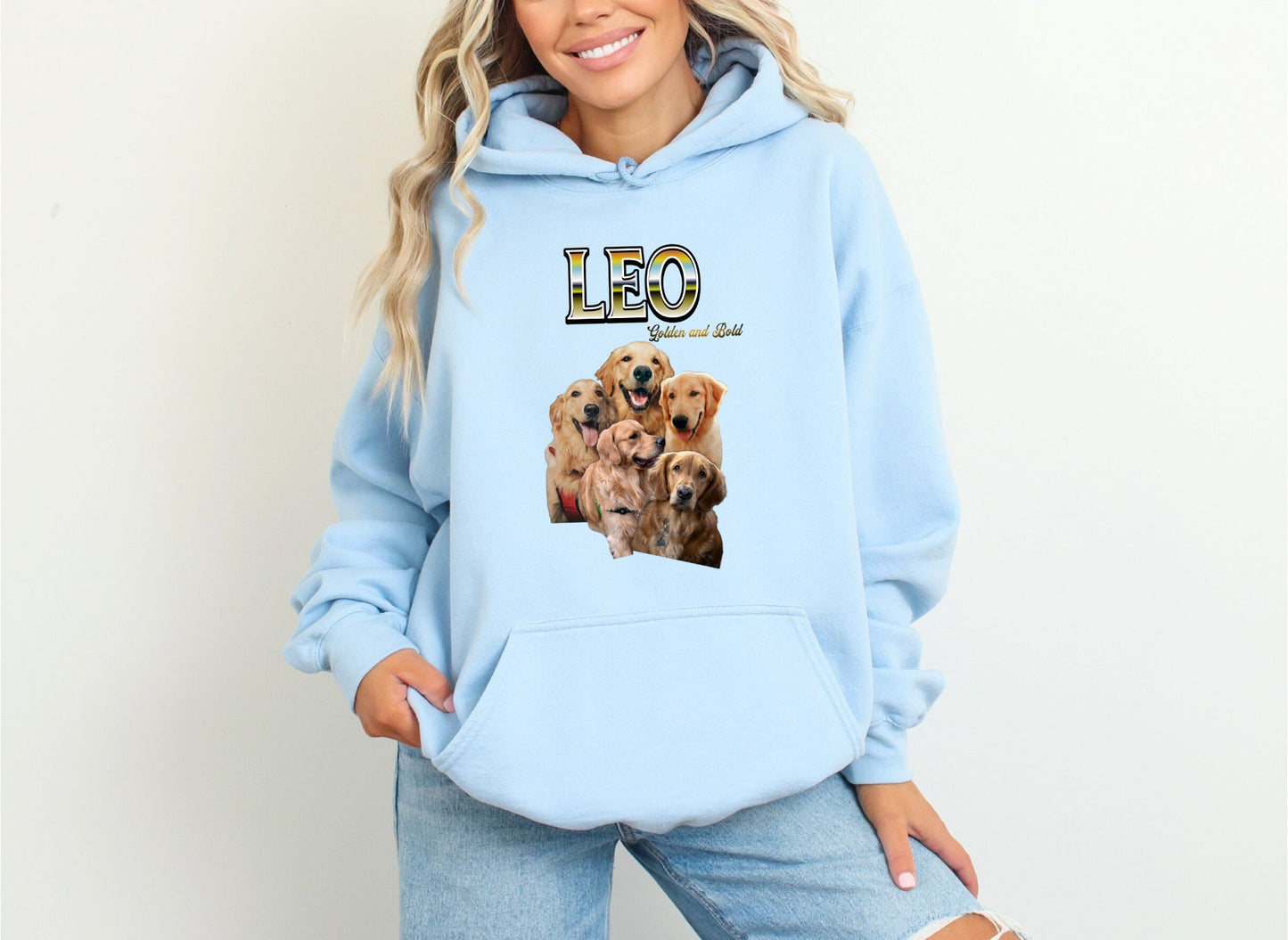 LEO Golden Retriever Dog Light Blue Hoodie