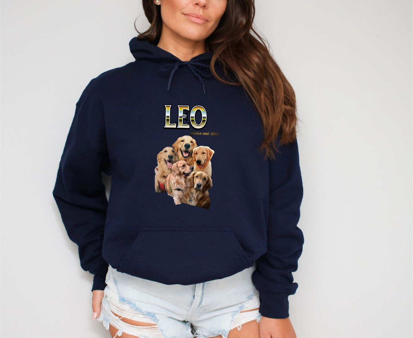 LEO Golden Retriever Dog Navy Hoodie