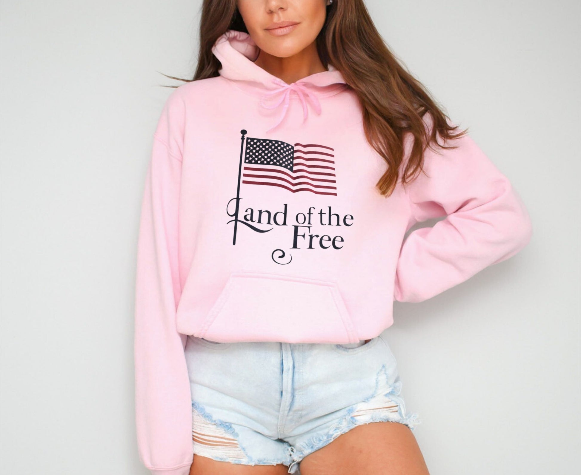 Land Of The Free Light Pink Hoodie