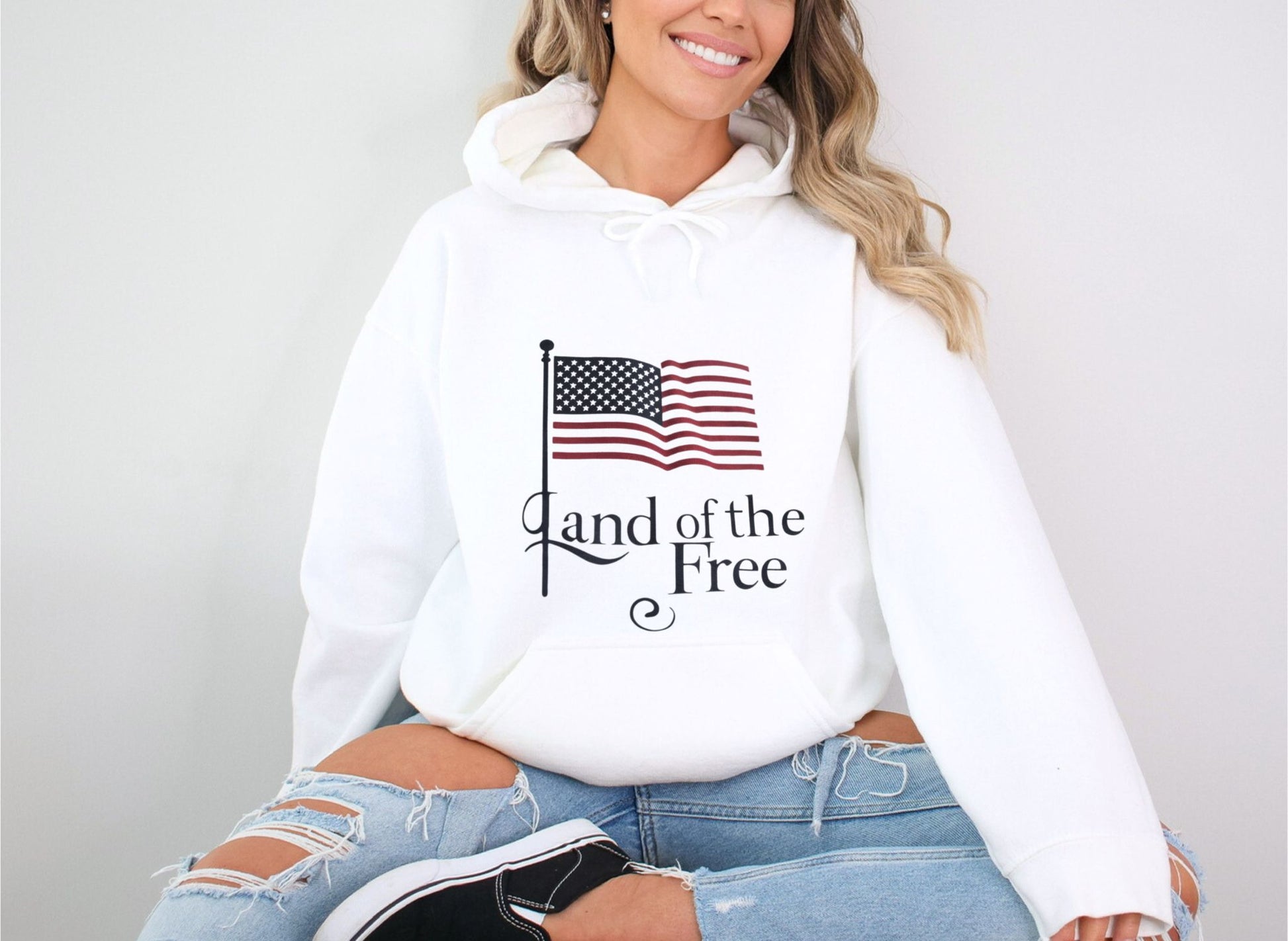 Land Of The Free White Hoodie