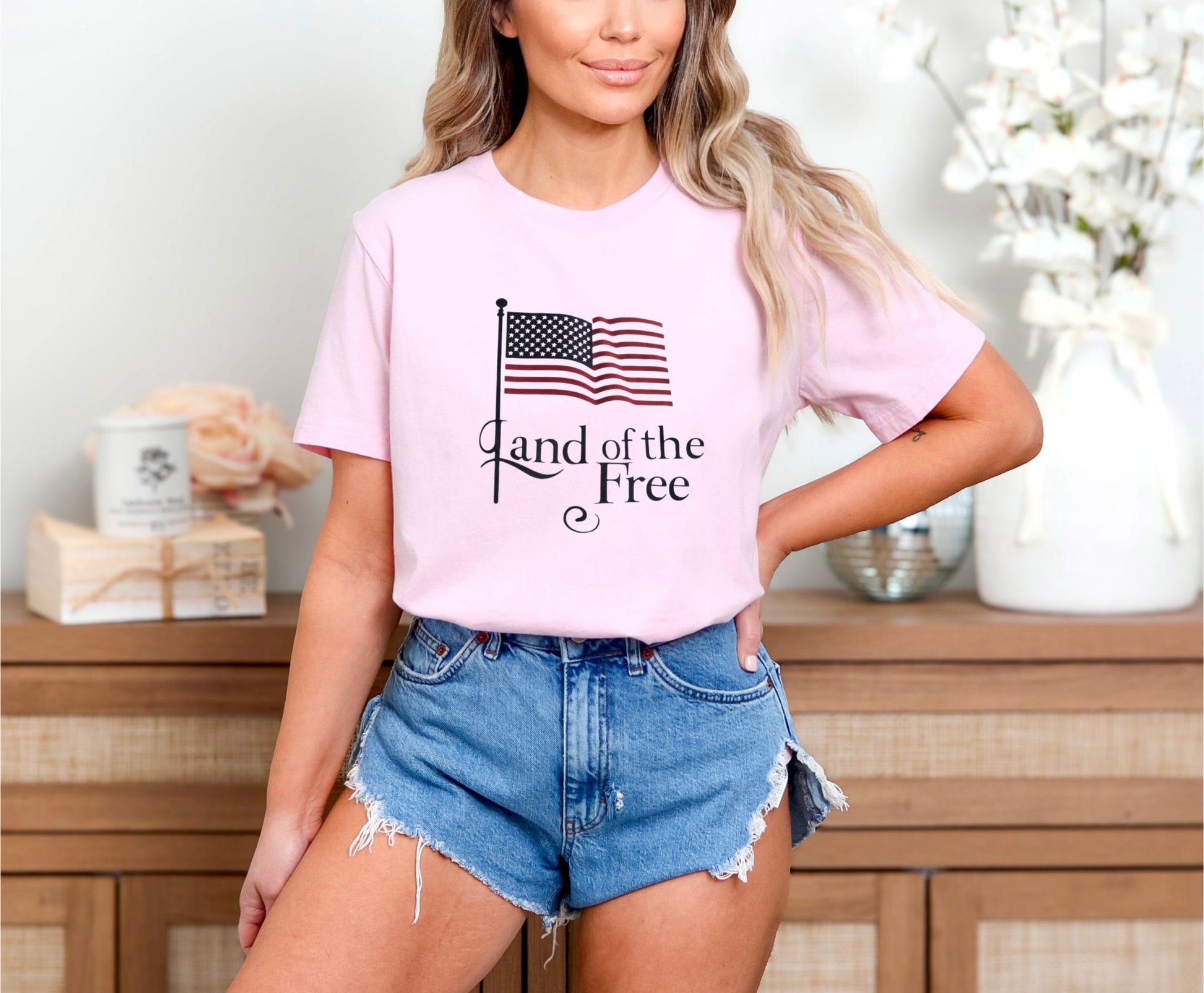 Land of the Free Soft Pink T-Shirt