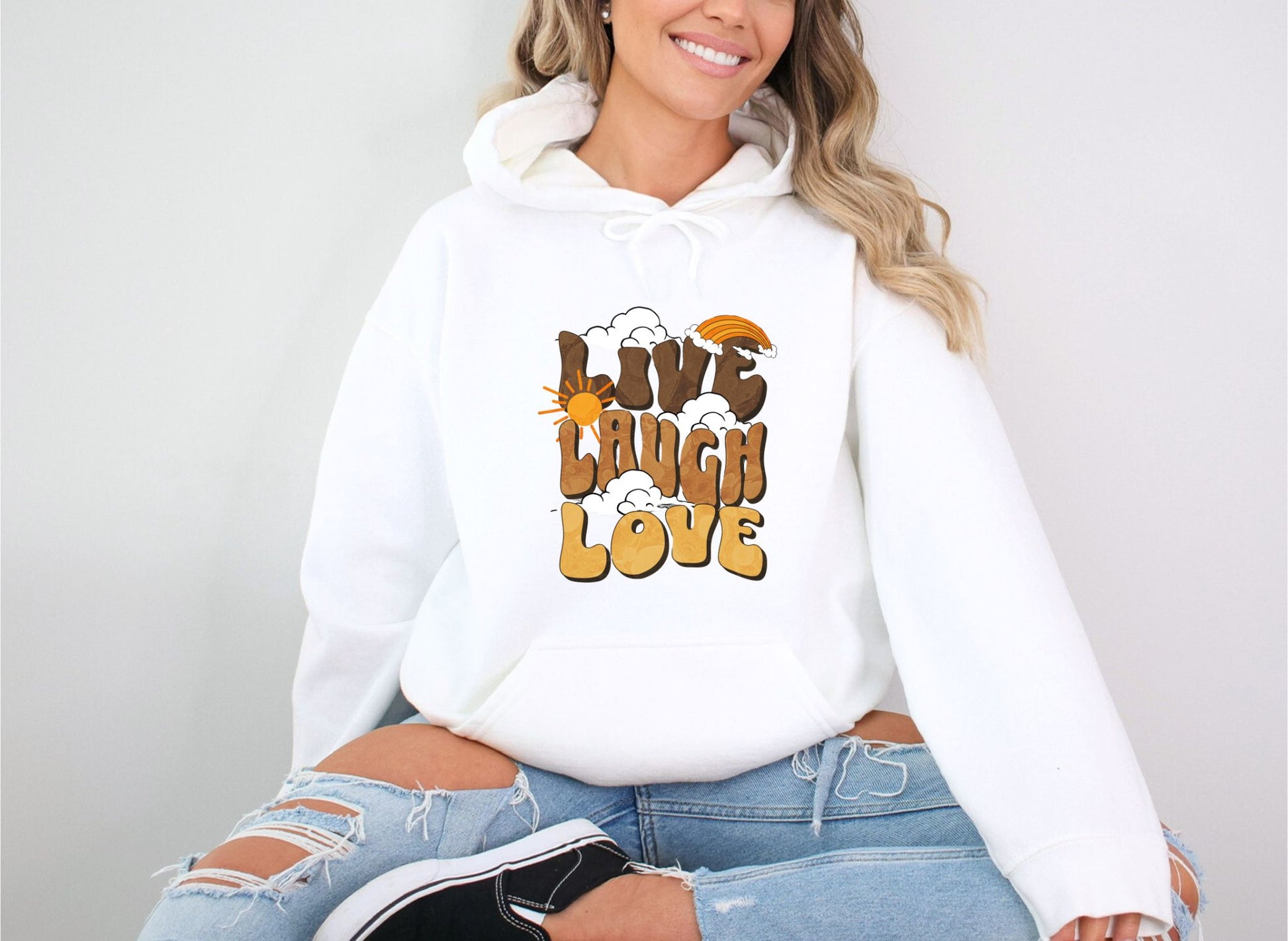 Live Laugh Love White Hoodie