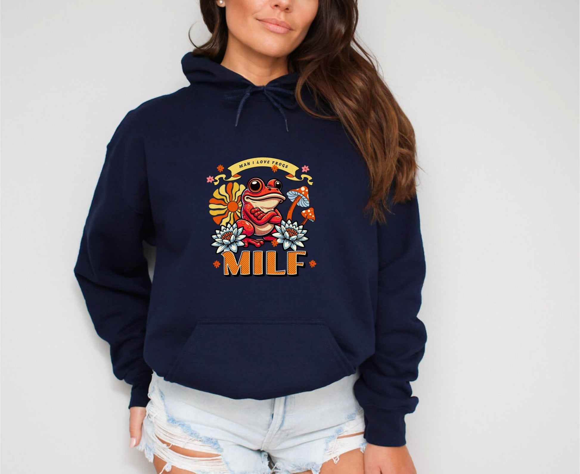 Man I Love Frogs Navy Hoodie