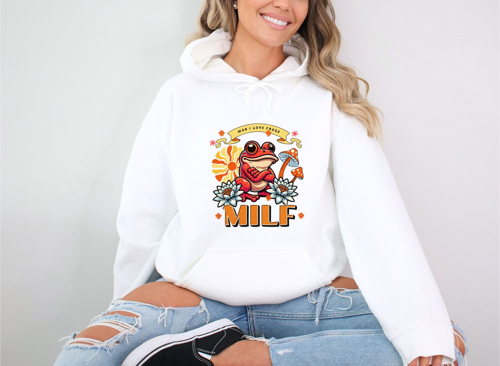 Man I Love Frogs White Hoodie