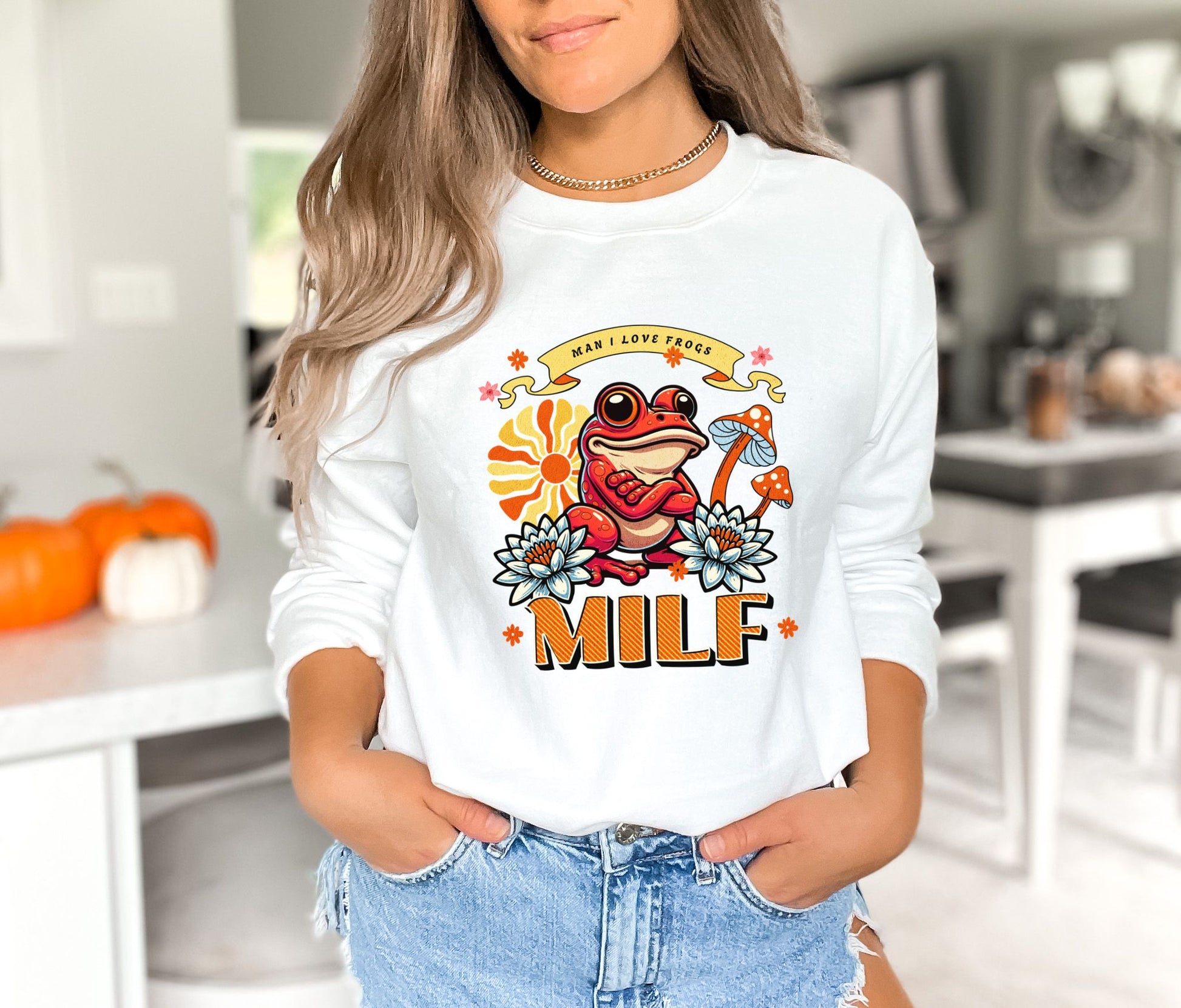 Man I Love Frogs White Sweatshirt