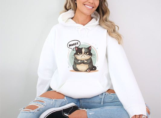 Moody Cat White Hoodie