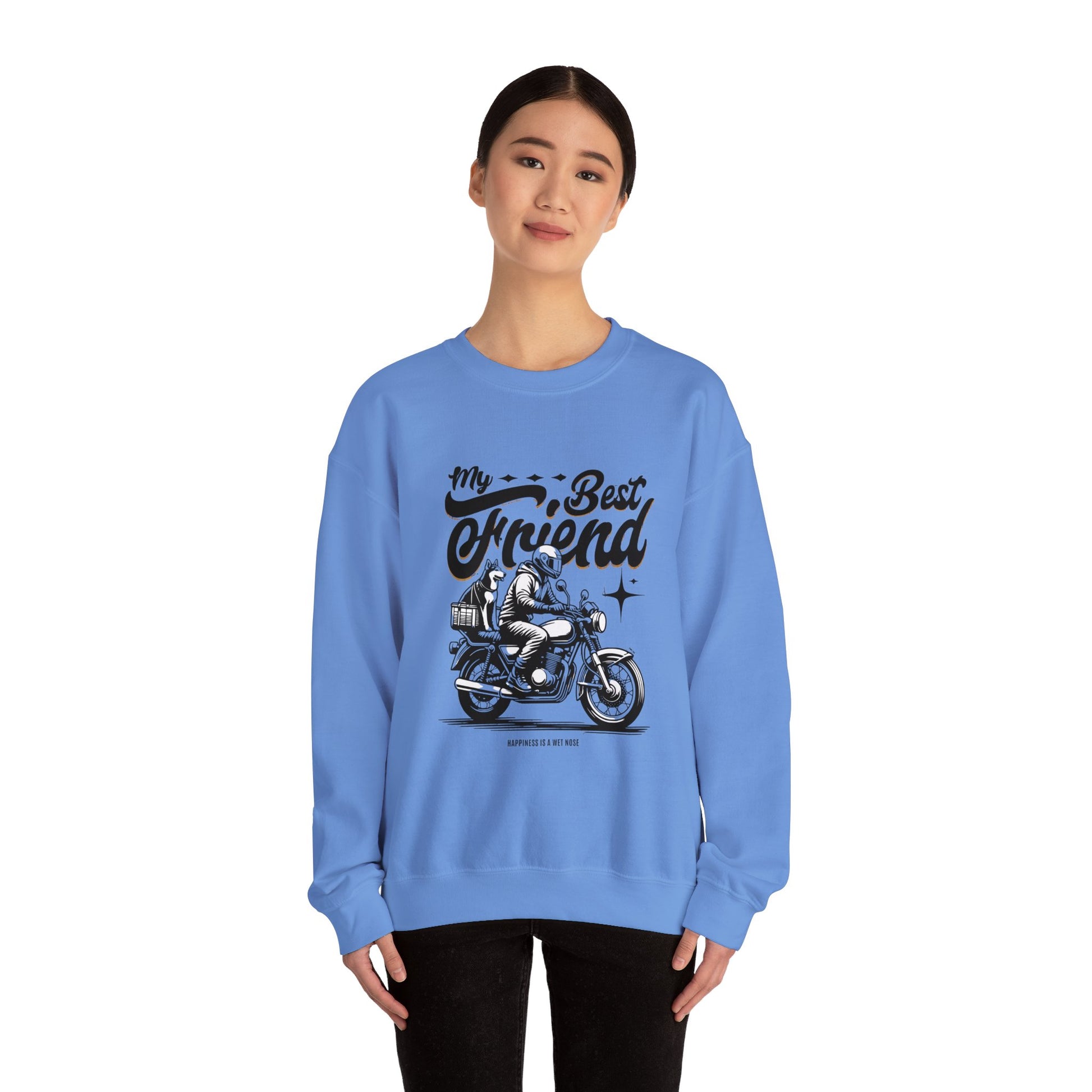 Motorcycle Adventures with Your Furry Co-Pilot Carolina Blue Sweatshirt