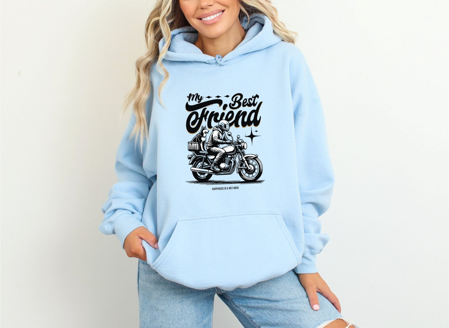 My Best Friend Motorcycle Light Blue Hoodie