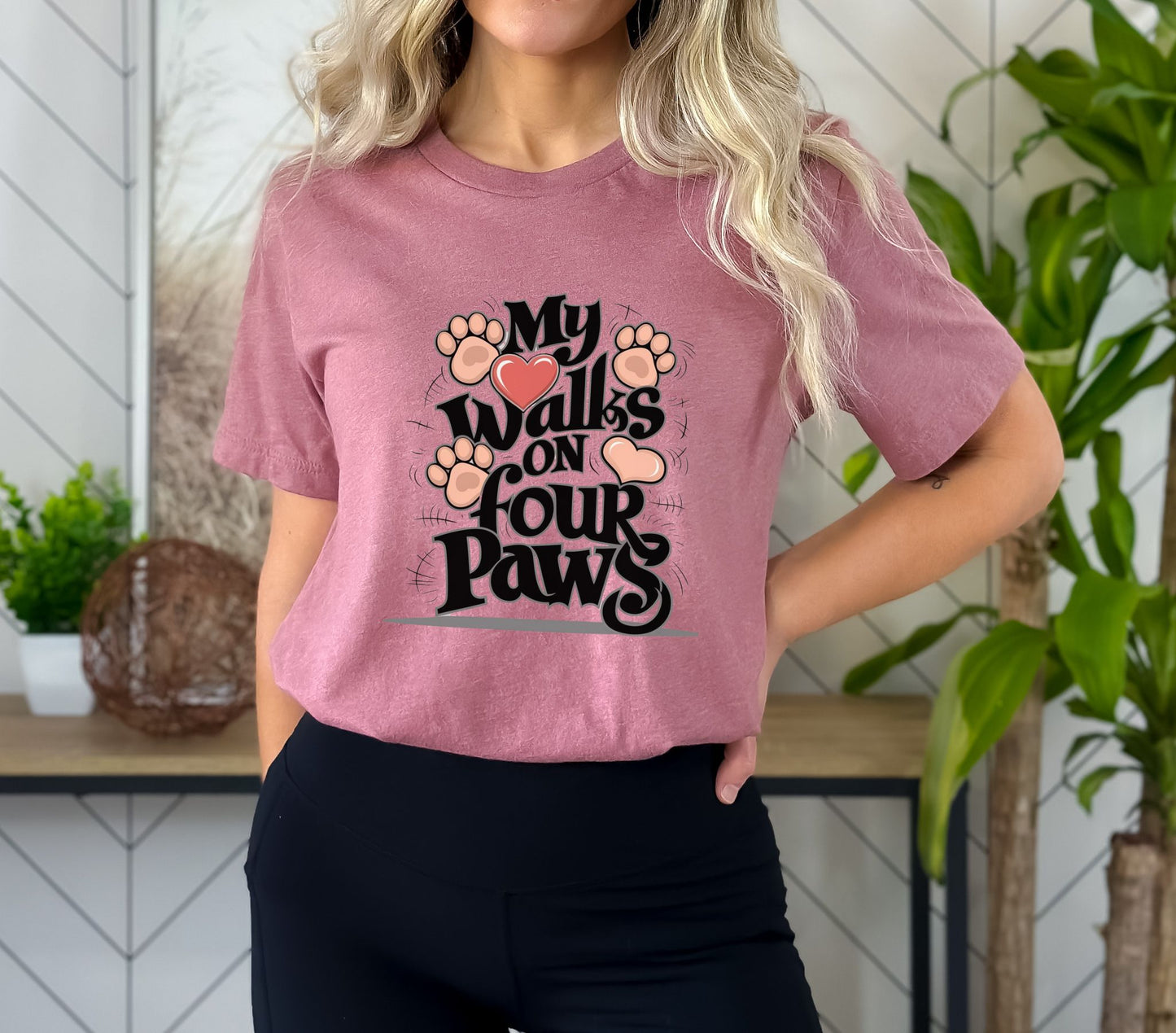 My Heart Walks on Four Paws Heather Mauve T-Shirt