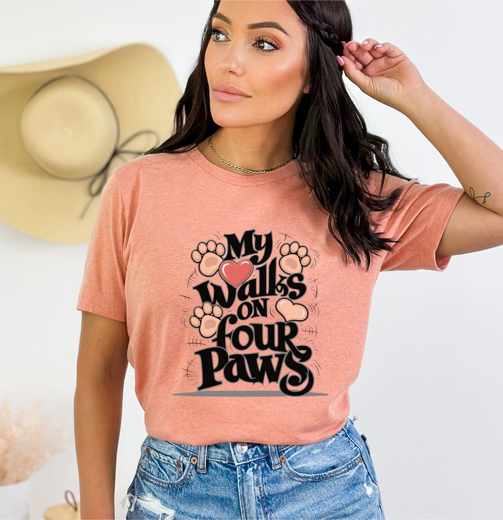 My Heart Walks on Four Paws Heather Sunset T-Shirt