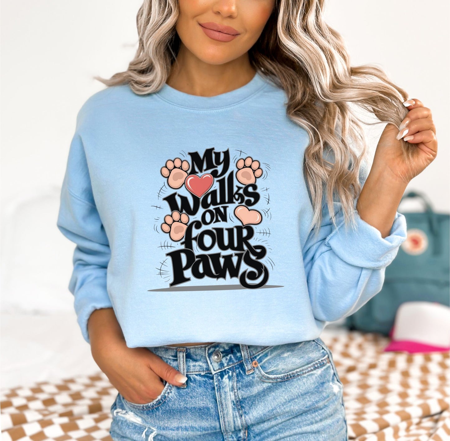 My Heart Walks on Four Paws Light Blue Sweatshirt