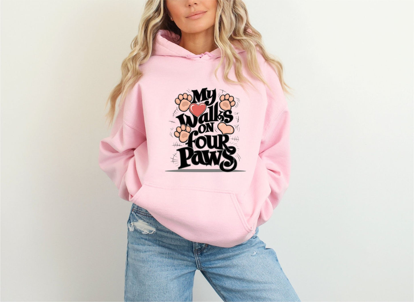 My Heart Walks on Four Paws Light Pink Hoodie