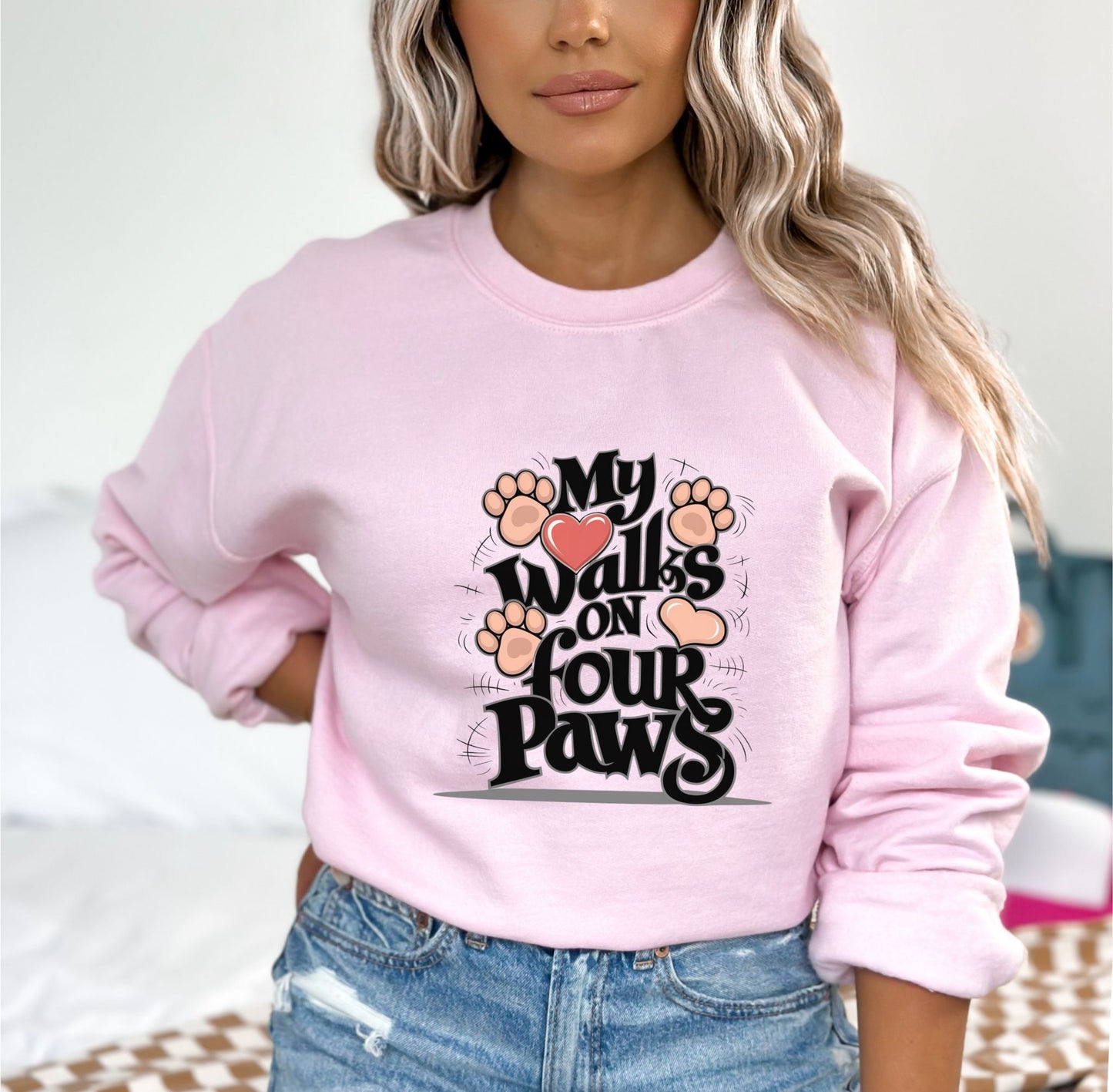 My Heart Walks on Four Paws Light Pink Sweatshirt