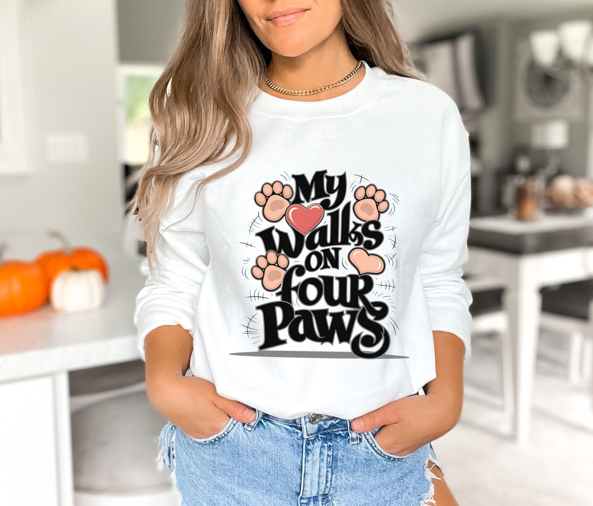 My Heart Walks on Four Paws White Sweatshirt