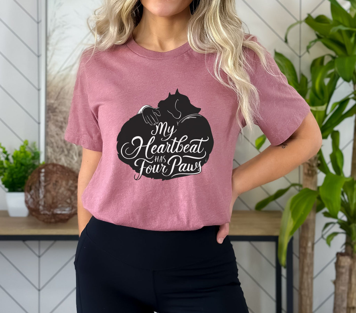 My Heartbeat Has Four Paws Heather Mauve T-Shirt