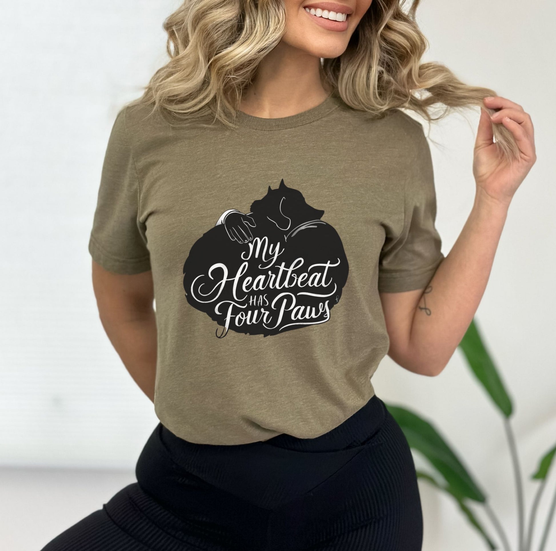 My Heartbeat Has Four Paws Heather Olive T-Shirt