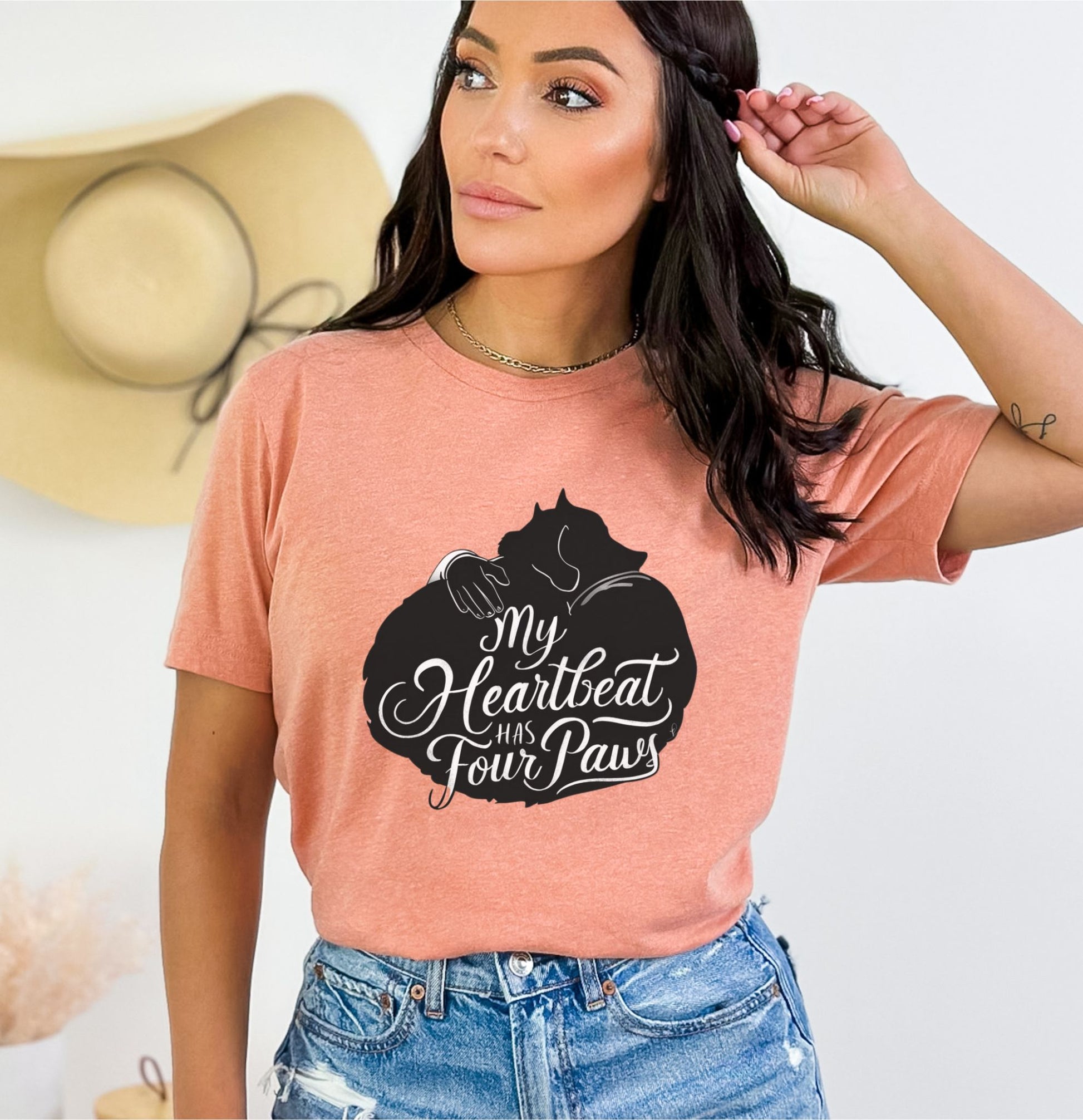 My Heartbeat Has Four Paws Heather Sunset T-Shirt