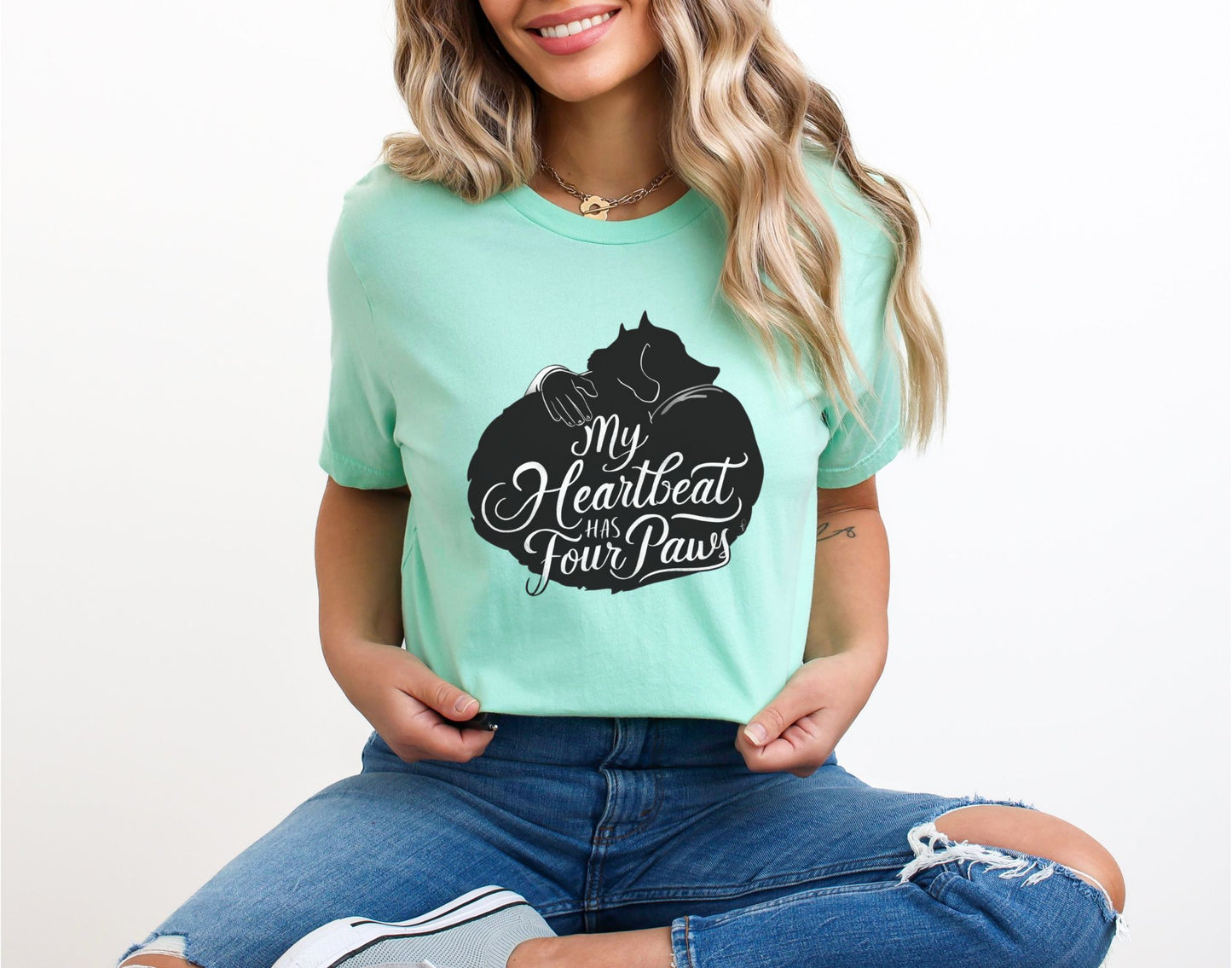 My Heartbeat Has Four Paws Mint T-Shirt