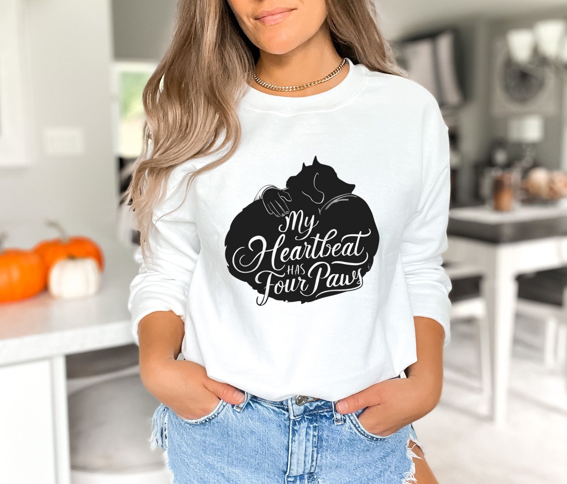 My Heartbeat Has Four Paws White Sweatshirt