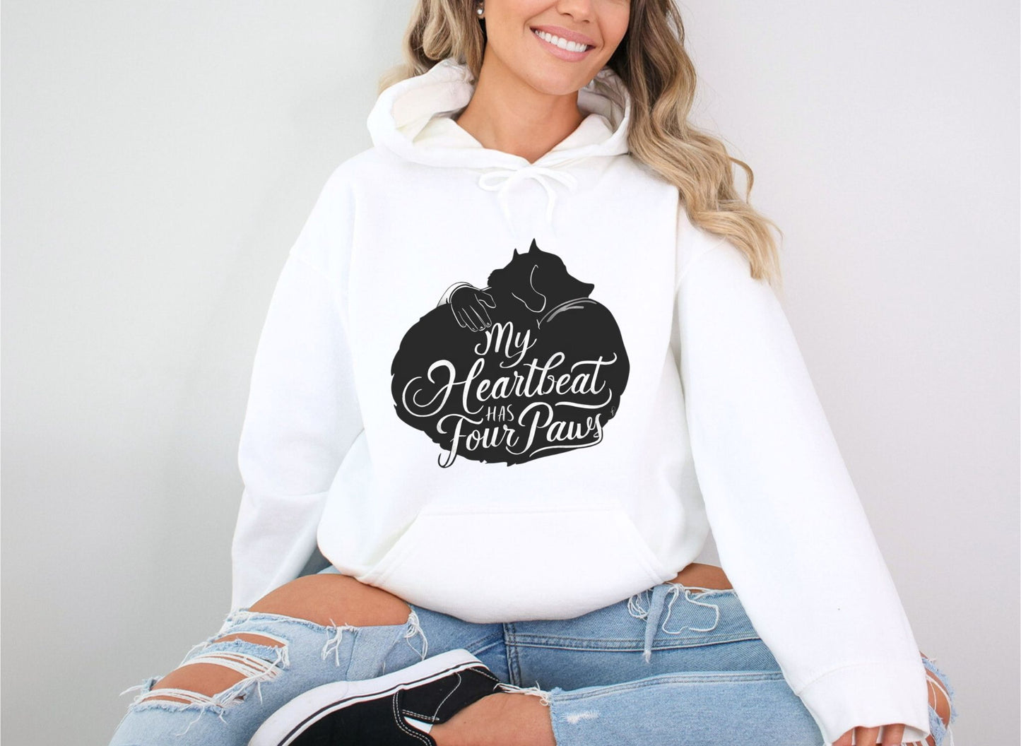 My Heartbeat Has Four Paws White  Hoodie